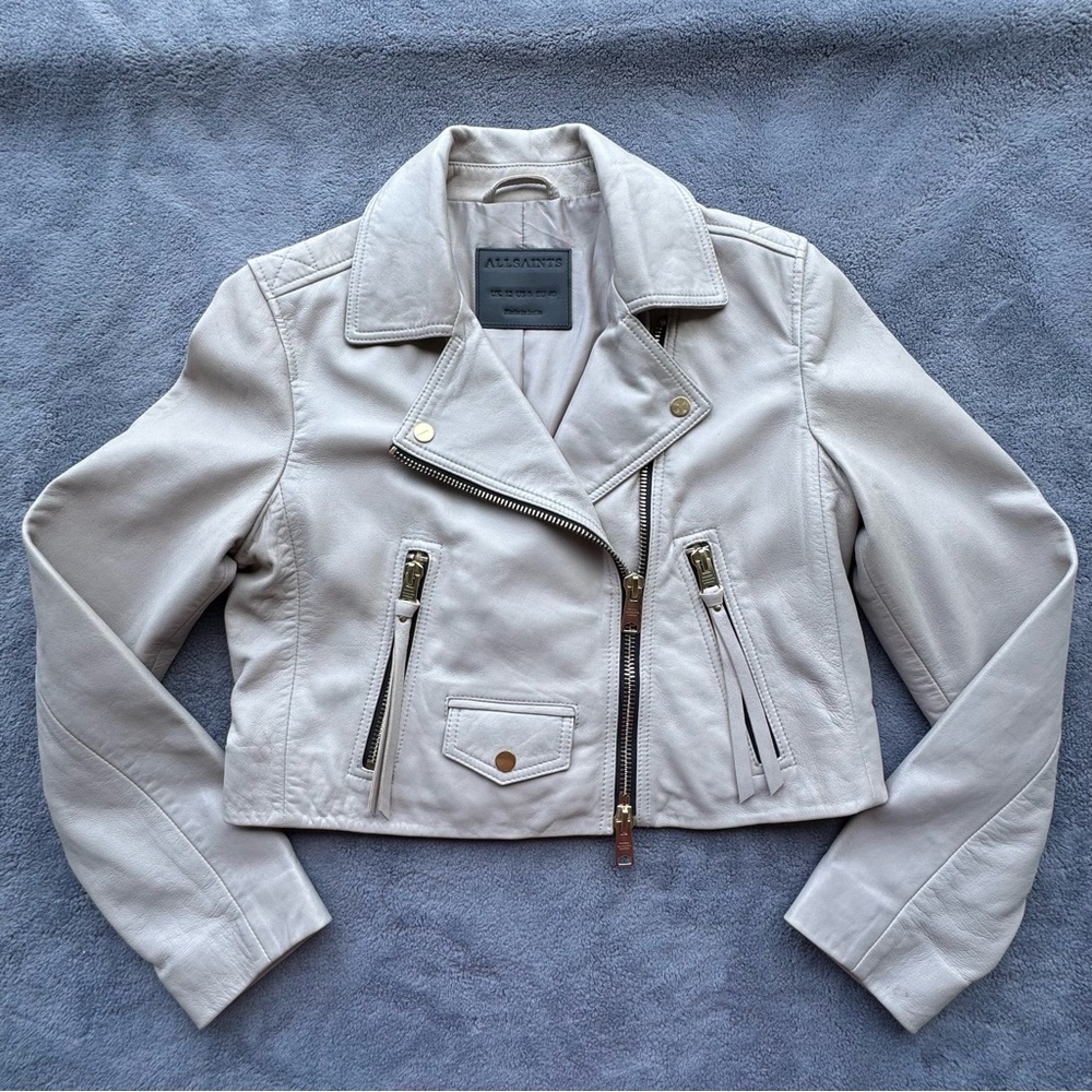 All Saints Cream Leather Jacket